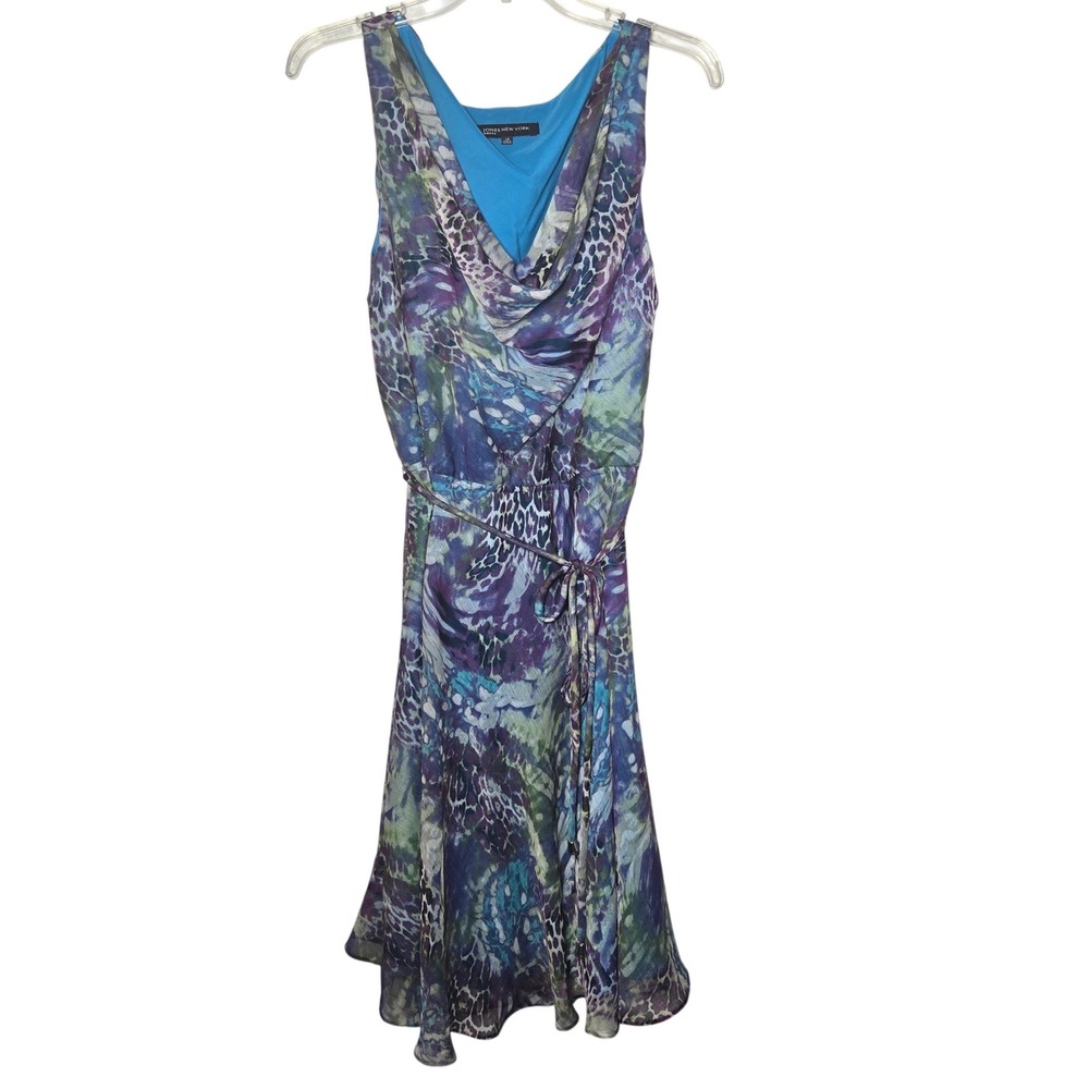 Jones New York Animal Print Cowl Neck Dress 14 Mermaid Maximalist Party Cocktail